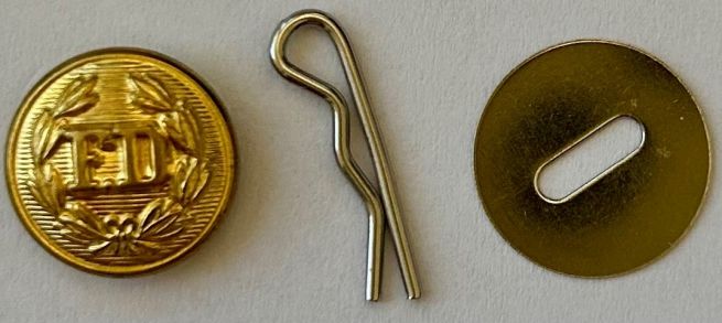 FD UNIFORM SHIRT BRASS BUTTON BRASS SET = 1 FD BUTTON, 1 DISC & 1 COTTER PIN EACH.